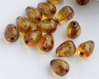 25pcs Picasso Crystal Teardrops 10x6mm Czech Glass Drops Beads 10mm Vintage beads