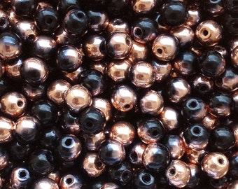 100pcs Metallic Black half Copper 4mm Round Beads Czech Pressed Beads 4mm Small Tiny Round Beads Smooth Round Metallic Copper Black