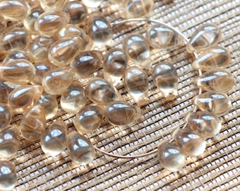 25pcs champagne Czech glass drop beads 6x9mm Czech Glass Teardrops Golden Beige Briolette