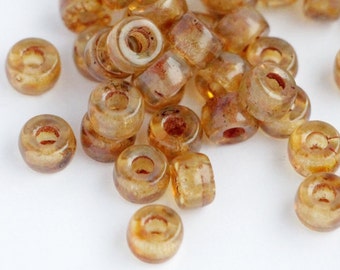 30pcs 6x4mm Yellow Picasso Antique Pony beads 2mm large hole Roller beads Czech Glass Beads round big spacer beads brown