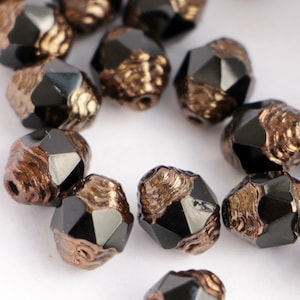 20pcs Black Bronze Oval Cathedral 8x6mm Czech Glass Beads with bronze ends fire polished 8mm Cathedral facet glass beads