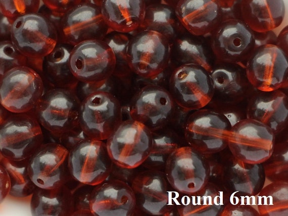 6mm Root Beer Brown Round Beads 50pcs Czech Pressed Druk Beads 6mm Smooth Round Beads Dark Brown Topaz