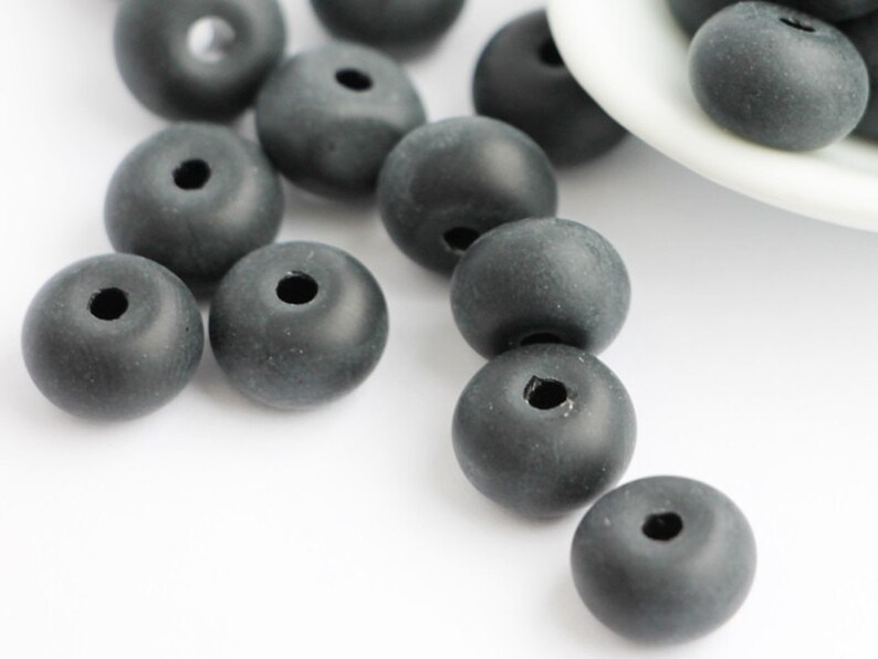 20pcs Matte Black Czech Rondelle Beads 6x10mm Czech Glass seaglass beads frosted jet donuts beads 10mm image 5