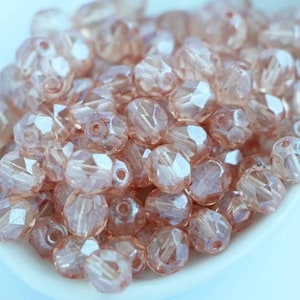 30pcs Gold Champagne Luster 6mm Czech Fire Polished Beads 6mm Wrap Tiny Polish Faceted Beads Goldeb Beige Lustered Facet Glass Beads