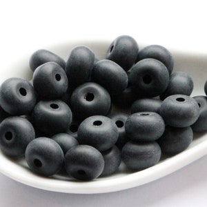 20pcs Matte Black Czech Rondelle Beads 6x10mm Czech Glass seaglass beads frosted jet donuts beads 10mm image 3