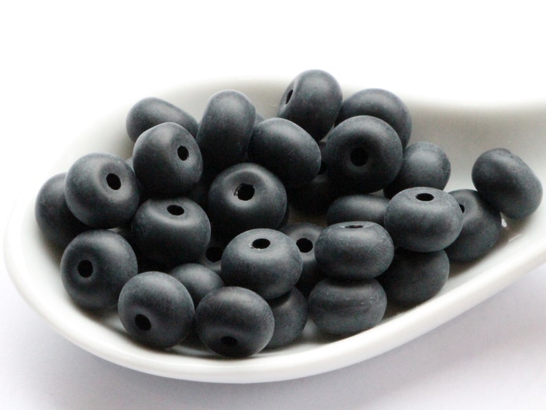 20pcs Matte Black Czech Rondelle Beads 6x10mm Czech Glass seaglass beads frosted jet donuts beads 10mm image 3