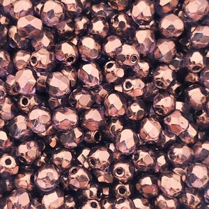 50pcs Crystal Gold Amethyst 4mm Czech Glass Fire Polished Round Lilac Lavender Golden Tiny Glass Round Beads Facet 4mm