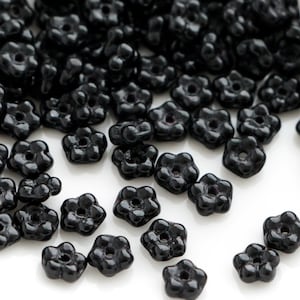 50pcs Black flower Czech Glass Beads 5mm glass flower spacer beads black boho flower jet
