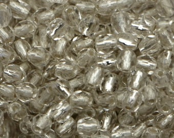 100pcs Clear Crystal Silver 3mm Czech Glass Fire Polished Faceted Round Beads Small Faceted Clear silver lined