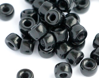 30pcs Glass Pony beads 2mm Black large hole Roller beads 6x4mm Czech Glass Beads Jet beads for cord