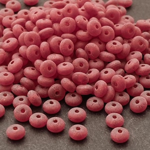 100pcs Matte Ruby Red Rondelles 4x2mm Small Spacers Disk Czech Glass Beads Rondelle Frosted Red Discs Wheel Beads