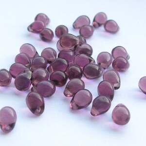 25pcs Amethyst Czech Glass Drop Beads 5x7mm Czech Teardrop Dark Purple Small Briolette Amethyst purple image 2