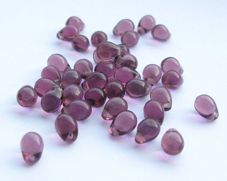 25pcs Amethyst Czech Glass Drop Beads 5x7mm Czech Teardrop Dark Purple Small Briolette Amethyst purple image 2