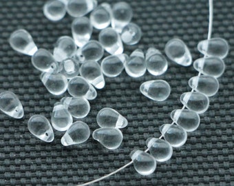 Small Transparent Crystal teardrops 4x6mm (50pcs) Clear Czech Glass Beads Tiny Drops