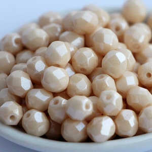 6mm Beige Luster 6mm Czech Fire Polished Glass Polish Faceted Round Beads Champagne Gold Lustered Facet Glass beads