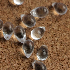 25pcs Transparent Crystal teardrops 6x9mm Clear Czech Glass Beads, Big Drops Briolette Clear Crystal White