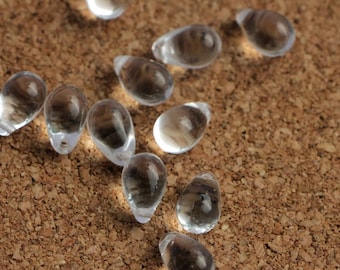 25 pezzi di perle di vetro ceco trasparenti a goccia, 6 x 9 mm, grandi gocce di cristallo trasparente Briolette bianco