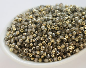 100pcs Crystal Gold Czech Glass beads 3mm Fire Polished breads 3mm Faceted Round Beads clear golden