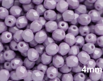 4mm Powder Pastel Purple 50pcs Small Czech Fire Polished Glass Beads Pastel Lilac Small Glass Round Facet Pale Lavender Beads