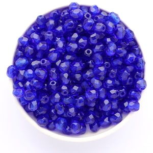 50pcs Blue Cobalt Czech Facet Beads 4mm Fire Polished Czech Beads 4mm Round Dark Sapphire