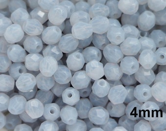 50pcs Opal Lavender 4mm Czech Fire Polished bead Lilac Glass Polish Faceted Round Beads 4mm Milky Purple Beads