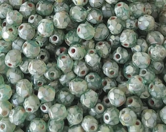 50pcs Picasso Aqua Blue Czech Glass beads 4mm Fire Polished Glass Beads Aquamarine Antique bohemian beads