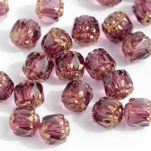 20pcs Amethyst Bronze 6mm Cathedral Czech Glass Beads with golden ends fire polished facet glass Cathedral lavender lilac