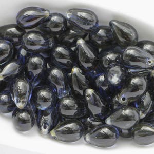 Lacrime blu 6 x 9 mm (25 pezzi) Perle di vetro ceco a strisce blu Montana Piccole gocce di lacrime Briolette blu denim immagine 4