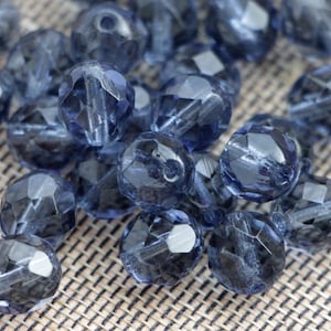 20pcs 8mm Iris Blue Faceted Beads Czech Fire Polished Beads Facet Glass Rainbow Metallic Blue Polished Beads