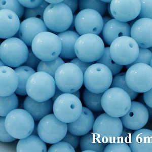 50 Stück Baby-Blaue Glas Runde Perle 6 mm, Tschechische Glasperlen 6 mm, 6 mm Glatte runde Glasperlen Hellblau
