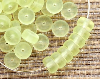 50pcs Heishi Beads Czech Glass Rondelle Beads 6x3mm Disk Glass Beads Wheel Beads Matte Lemon Yellow Frosted Vintage