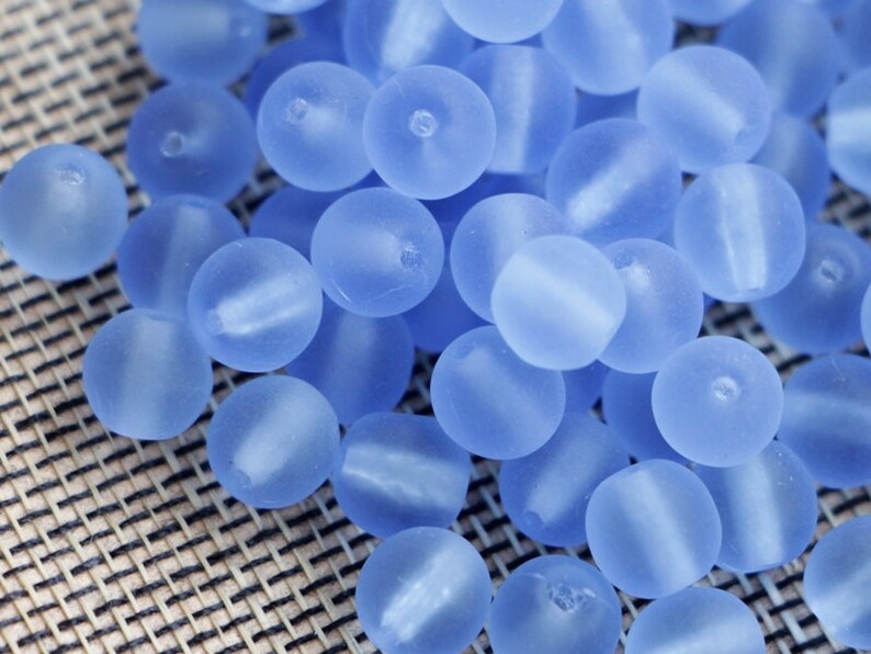 Montana Blue 50 Czech Frosted Sea Glass Teardrop Beads 6x4mm Matte