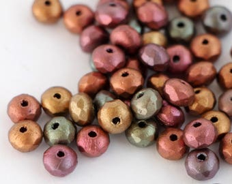 50pcs 3x5mm Antique Metallic Matte Iris Bronze Frosted Rondelle Beads Czech Fire Polished Beads 5x3mm Small Rondo Polish Faceted Beads