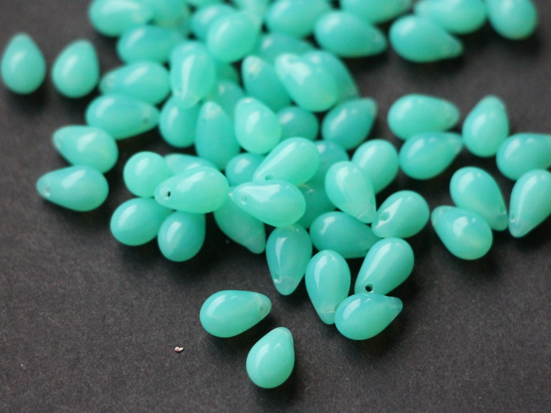 25pcs-milky-aqua-green-czech-glass-drops-6x9mm-opal-aquamarine-czech