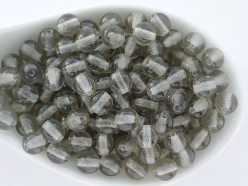50pcs 6mm Grey Gray Rainbow Round Beads Czech Pressed Druk Beads 6mm Smooth Round Beads Black Diamond Rainbow Round Glass Beads