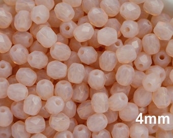 4mm Milky Peach Opal Czech Beads Fire Polished 4mm Opal Salmon Polish Faceted Round Facet Shade Peach