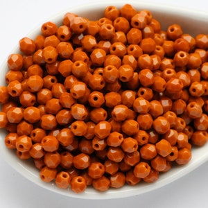 50pcs Terracotta Brown 4mm Czech Fire Polished Glass Faceted Round Beads 4mm Terra Cotta Brown image 3