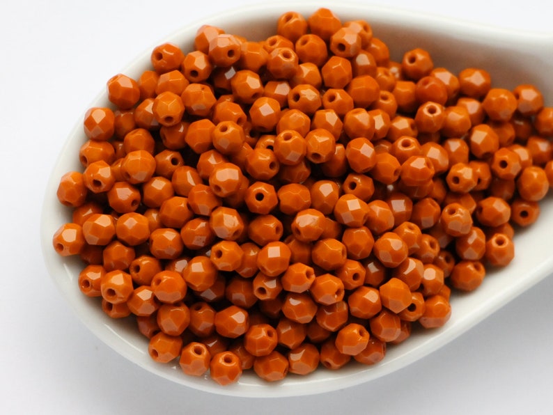 50pcs Terracotta Brown 4mm Czech Fire Polished Glass Faceted Round Beads 4mm Terra Cotta Brown image 3