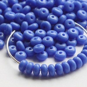 100pcs cornflower blue heishi Bead 4x2mm Small Blue Glass Space Rondelle Beads 4x2mm Donut Beads Blue Discs Wheel Beads