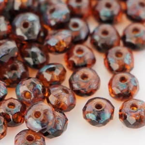 50pcs Dark Topaz Picasso Rondelle Beads 3x5mm Czech Glass beads Fire Polished Beads 5x3mm Small Rondo Faceted Beads