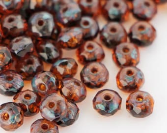 50pcs Dark Topaz Picasso Rondelle Beads 3x5mm Czech Glass beads Fire Polished Beads 5x3mm Small Rondo Faceted Beads