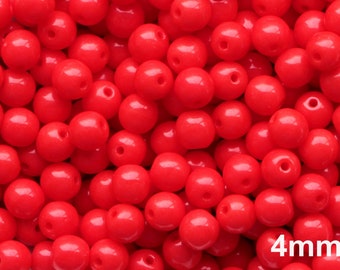 100pcs opaque Red Czech Glass Round Beads 4mm Czech Pressed Beads 4mm Small Beads Bright Red Smooth round