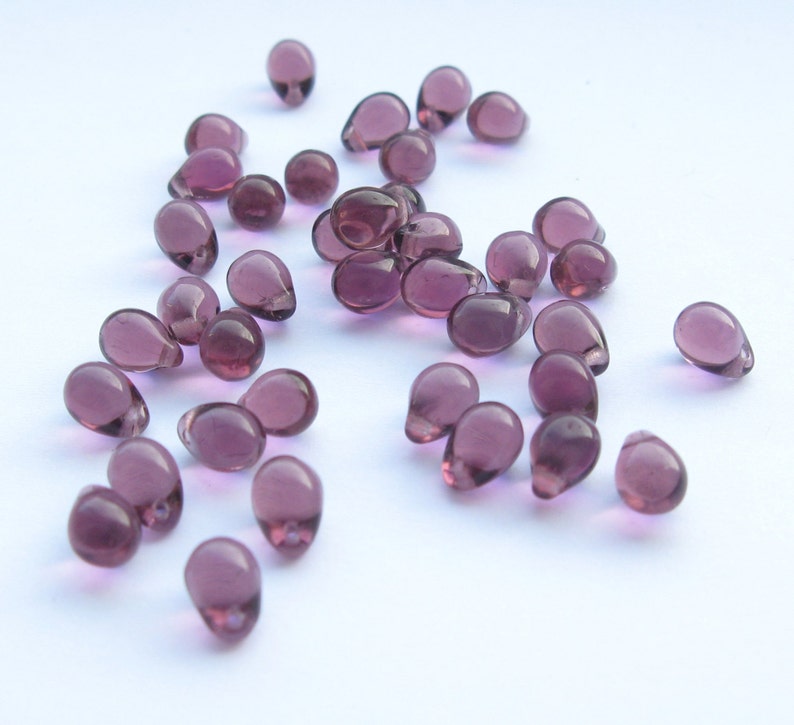 25pcs Amethyst Czech Glass Drop Beads 5x7mm Czech Teardrop Dark Purple Small Briolette Amethyst purple image 3