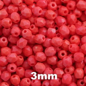 100pcs Bright Coral Red 3mm Czech Fire Polished Beads Bright Red Small Glass Round Facet Beads polished