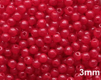 100pcs Opal Red Glass Beads 3mm Czech Druk Beads 3mm Small Round Beads Milky Red 3mm Smooth round red opal