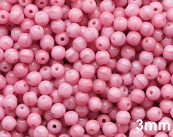 100pcs 3mm Coral Pink Bead Czech Druk Beads 3mm Small Tiny Rose Round Beads Red 3mm Smooth round pink