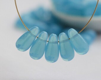 15pcs Opal Milky Aqua Blue 6x13mm Czech Glass Long Tear Drop Beads Teardrops Briolette milky aquamarine blue