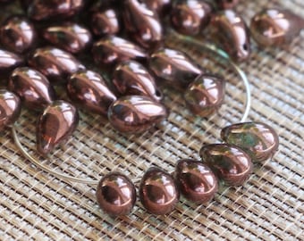25pcs Crystal Bronze Czech Glass Drop beads 6x9mm Czech Teardrops Briolette Antique Bronze 9x6mm Metallic teardrop
