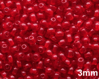100pcs 3mm Ruby Red Bead Czech Glass Beads 3mm Small Round Beads Red 3mm Smooth druk round beads red