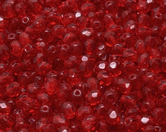 30pcs Ruby Red Czech Fire Polished Beads 5mm Red Facet Glass Round Beads 5mm